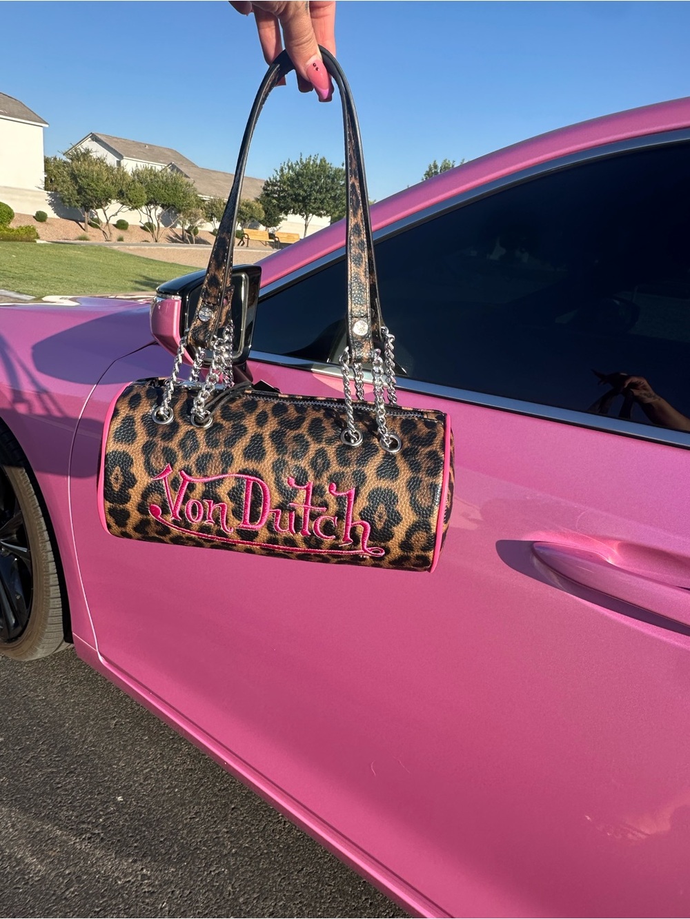 NEW VIRAL Von Dutch Pink & Leopard Barrel Bag๐๐